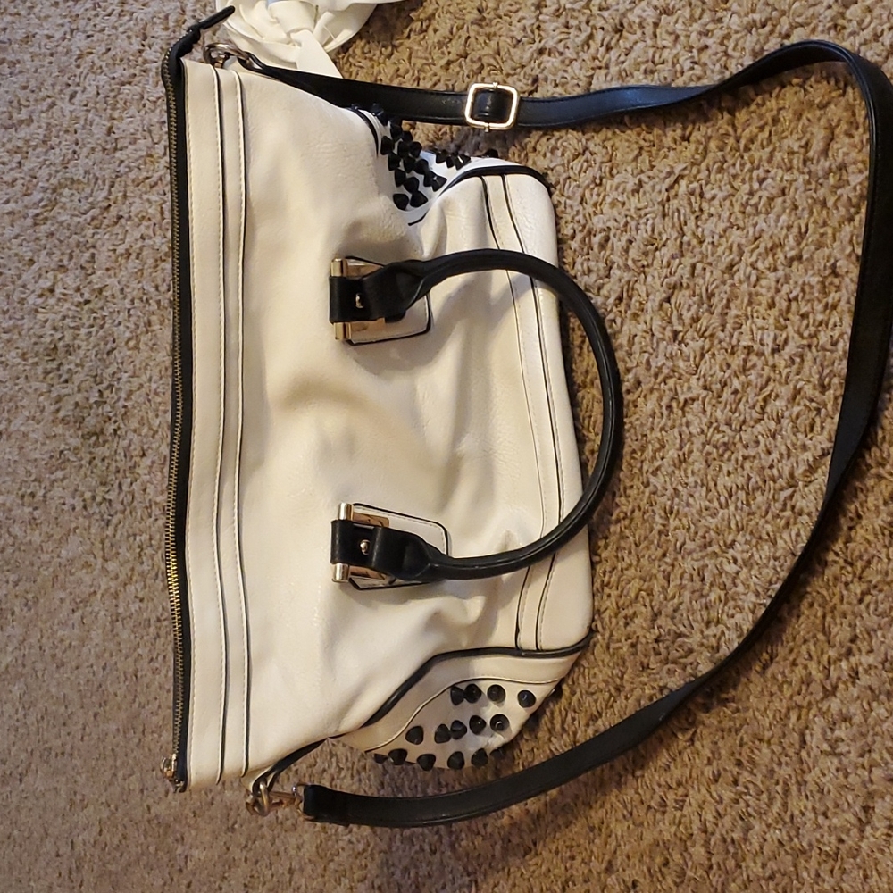 Black and White Purse with Black Studs on the Sides